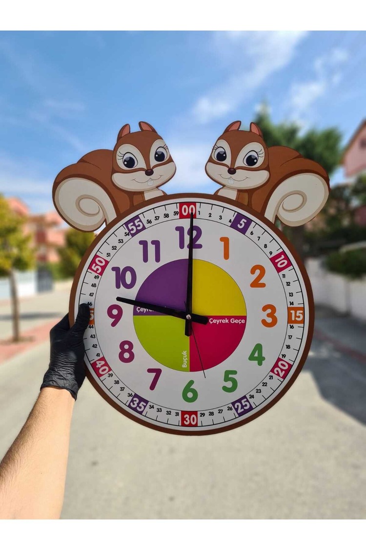 Sevimli Sincaplar Eğitici Çocuk Duvar Saati