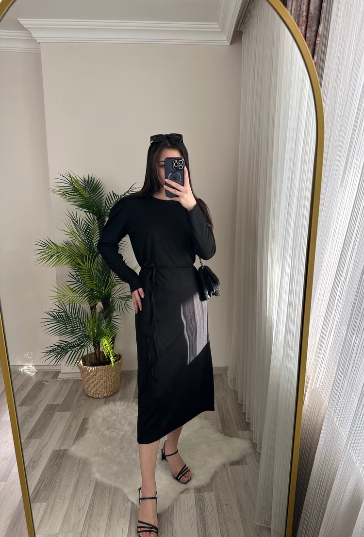 CLARA ORJ ZR SİYAH KUŞAKLI ELBİSE