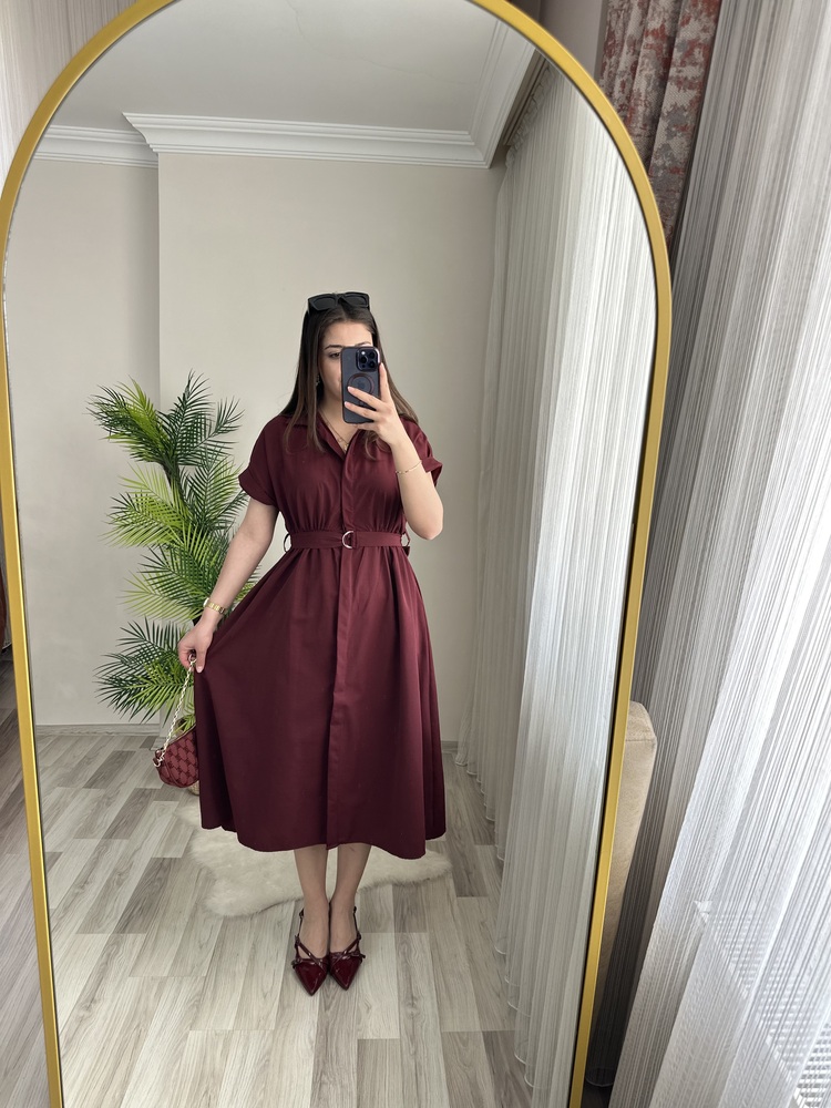 LADY KUŞAKLI CEPLİ MIDI BOY ELBİSE