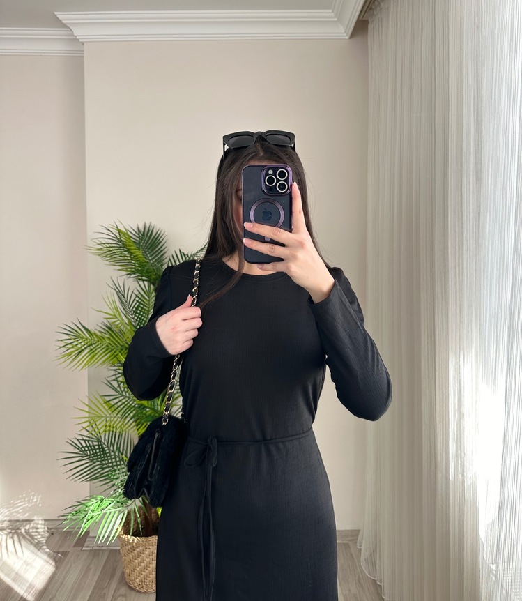CLARA ORJ ZR SİYAH KUŞAKLI ELBİSE