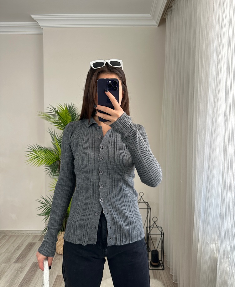 LYNA FÜME PREMİUM DÜĞMELİ TRİKO HIRKA