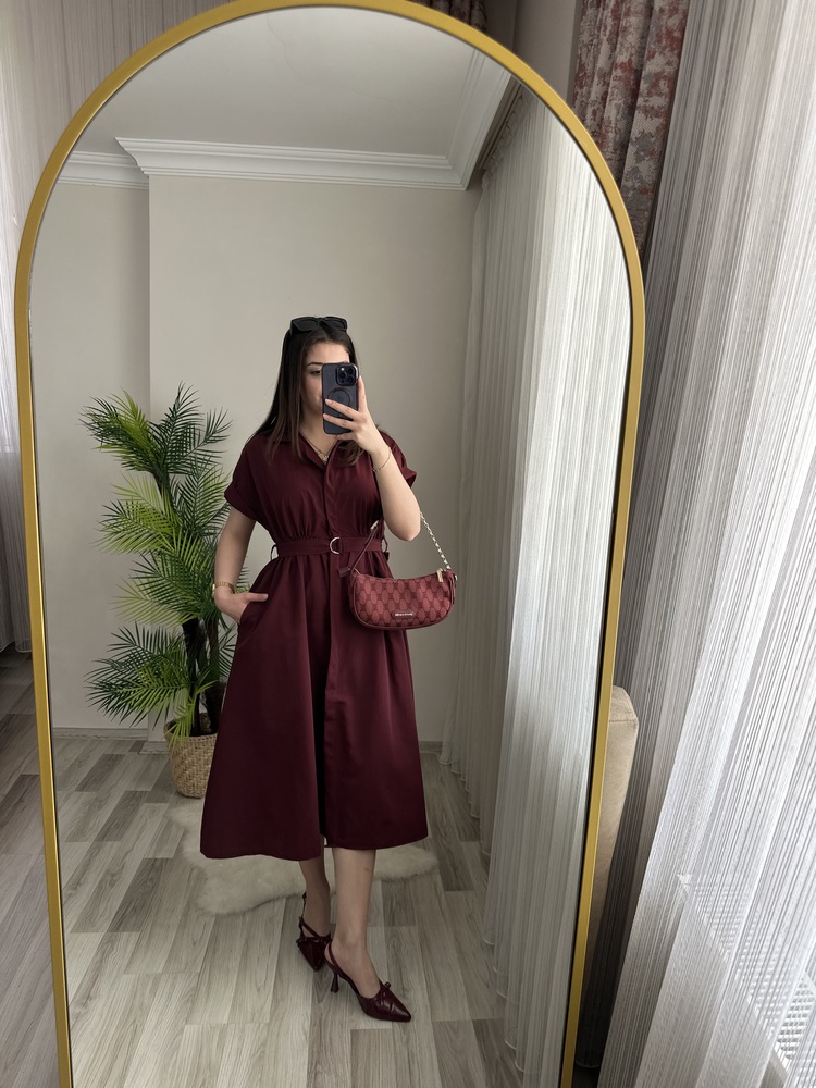 LADY KUŞAKLI CEPLİ MIDI BOY ELBİSE