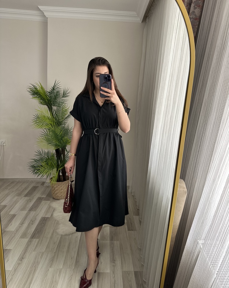 LADY KUŞAKLI CEPLİ MIDI BOY ELBİSE