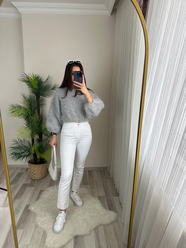 FULL LİKRALI BEYAZ BOYFİT JEAN