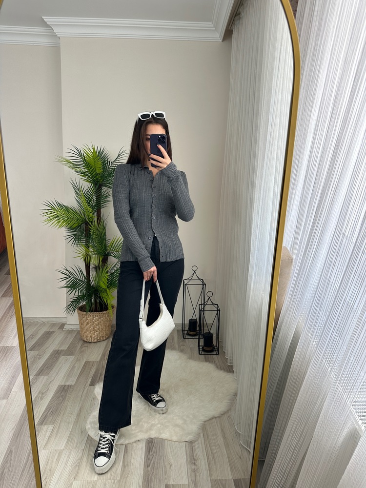 LYNA FÜME PREMİUM DÜĞMELİ TRİKO HIRKA
