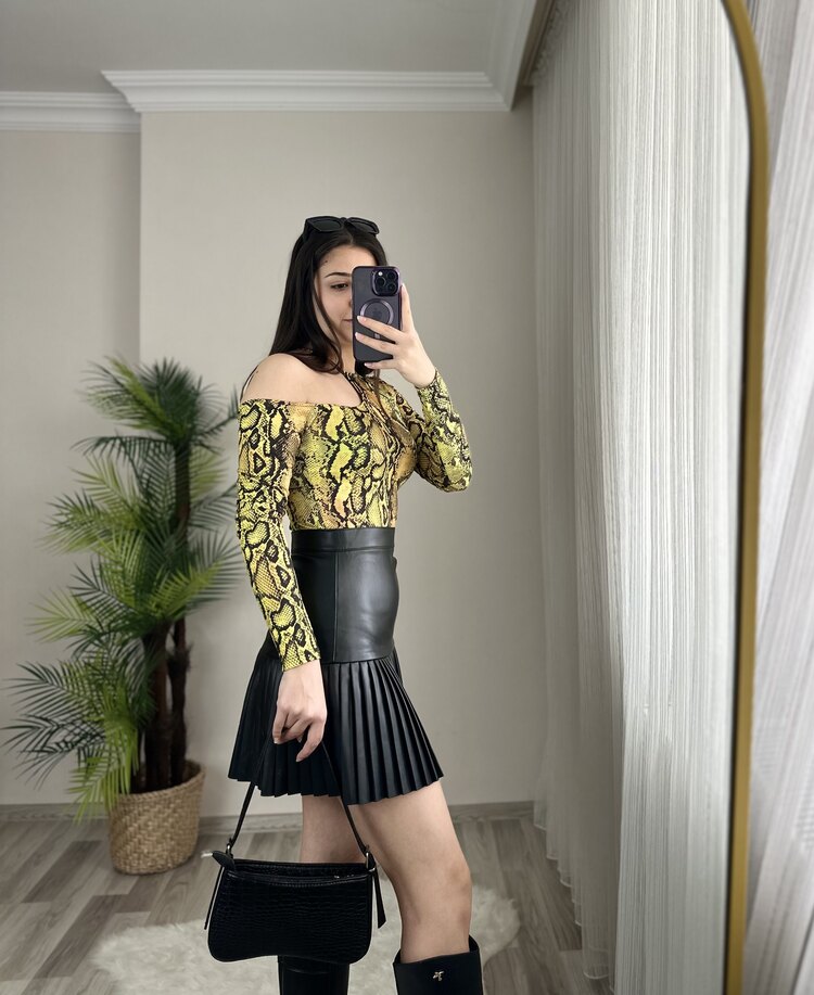 PREMİUM KALİTE ŞARDONLU PİLELİ DERİ ETEK