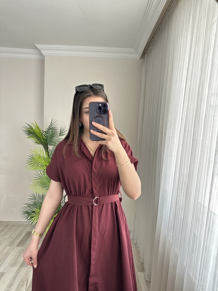 LADY KUŞAKLI CEPLİ MIDI BOY ELBİSE