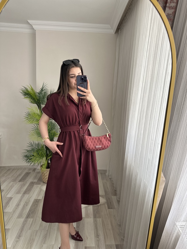 LADY KUŞAKLI CEPLİ MIDI BOY ELBİSE