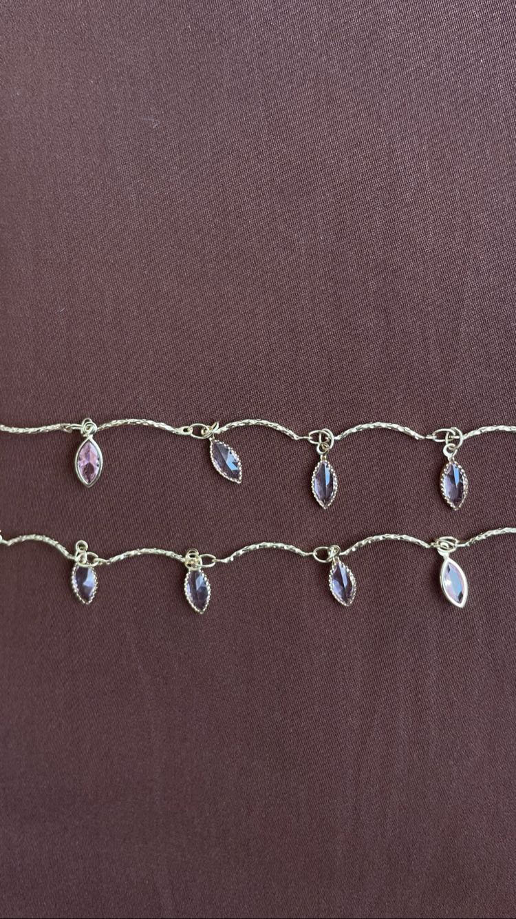 Pembe Zirkon Taşlı Gold Renk Kolye