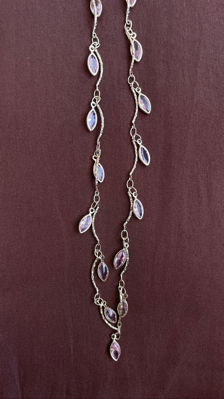 Pembe Zirkon Taşlı Gold Renk Kolye