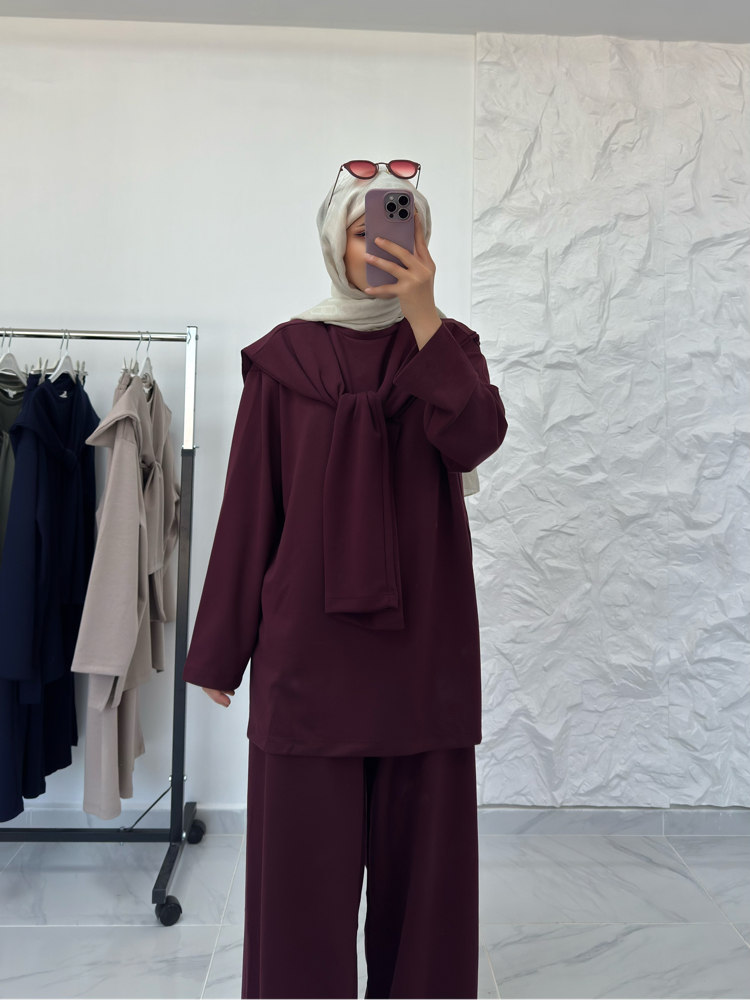 BORDO / ÜÇLÜ ŞALLI TAKIM