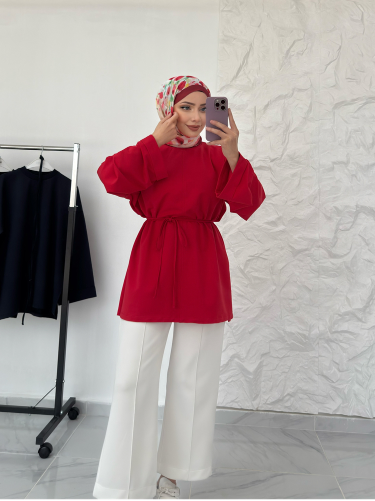 KIRMIZI / YIRTMAÇLI İKİ İPLİK SWEAT