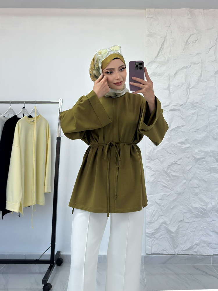 YAĞ YEŞİL / YIRTMAÇLI İKİ İPLİK SWEAT