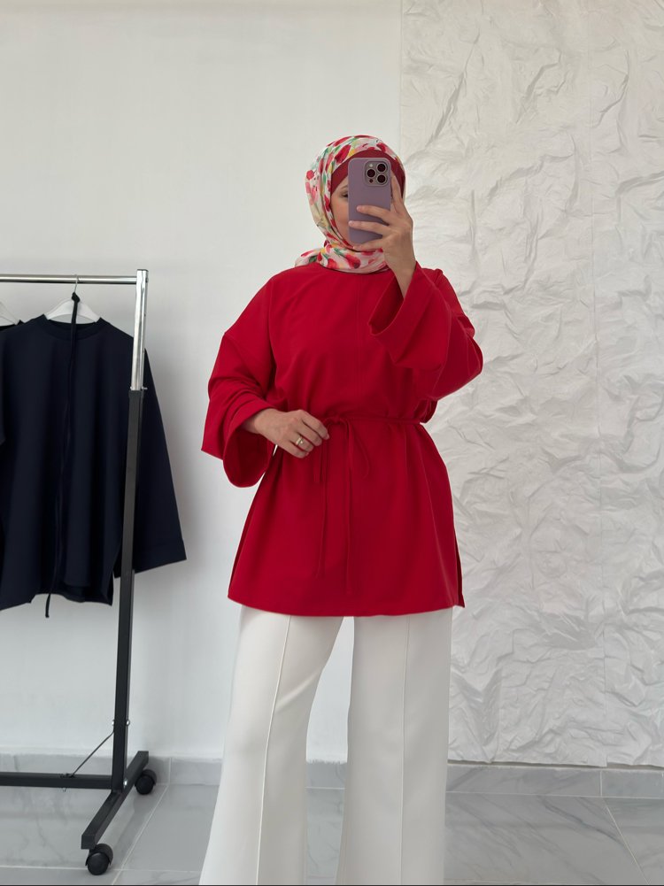 KIRMIZI / YIRTMAÇLI İKİ İPLİK SWEAT