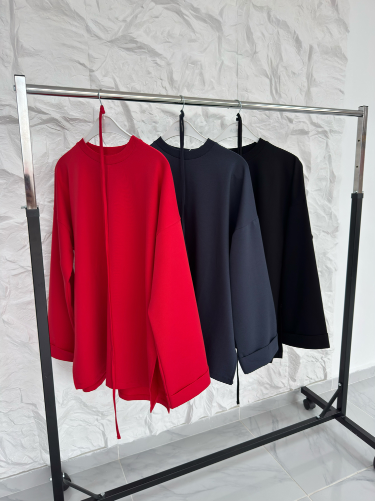 KIRMIZI / YIRTMAÇLI İKİ İPLİK SWEAT