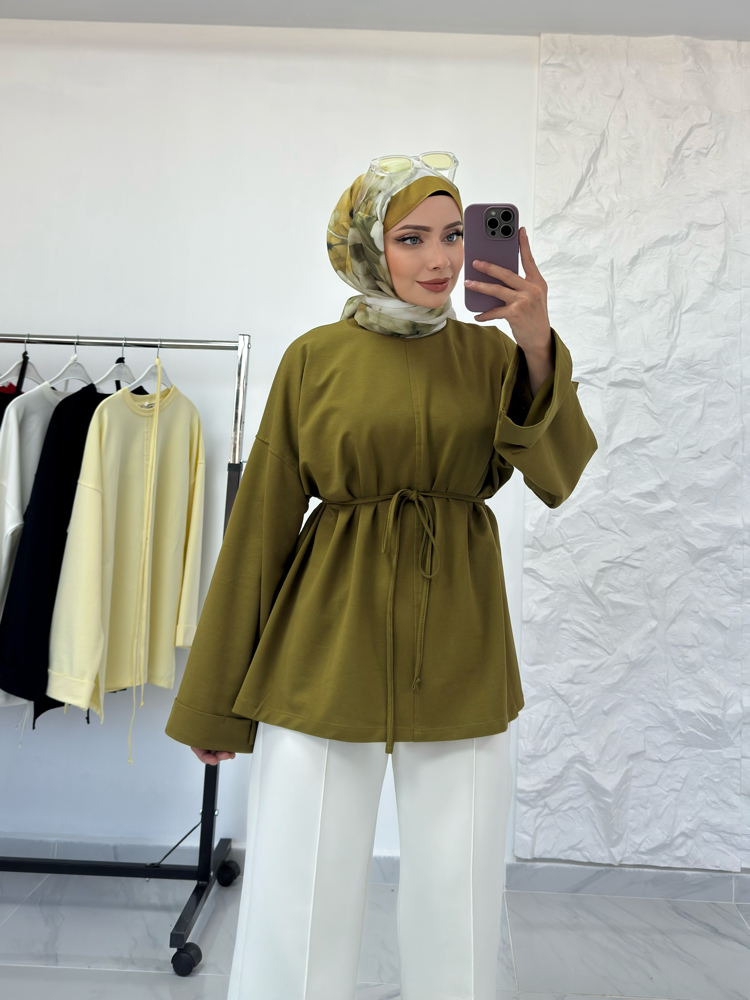 YAĞ YEŞİL / YIRTMAÇLI İKİ İPLİK SWEAT