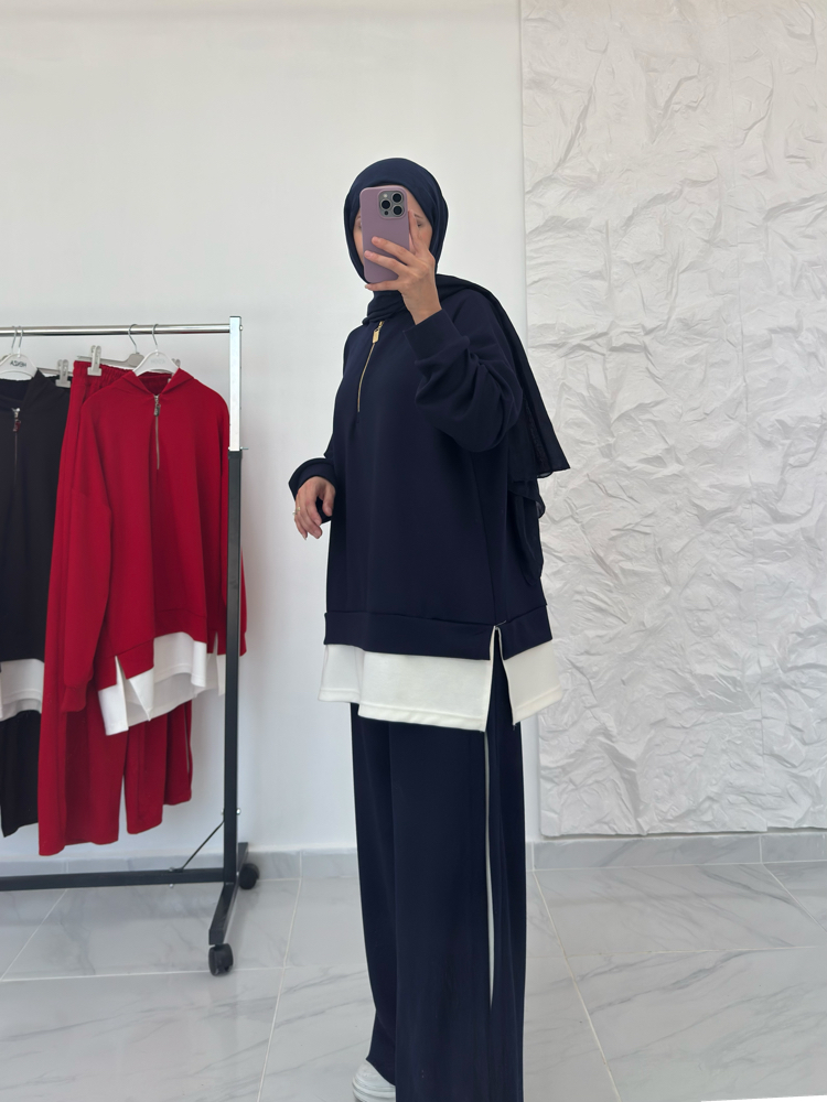 LACİVERT / ŞERİT DETAYLI EŞOFMAN TAKIMI