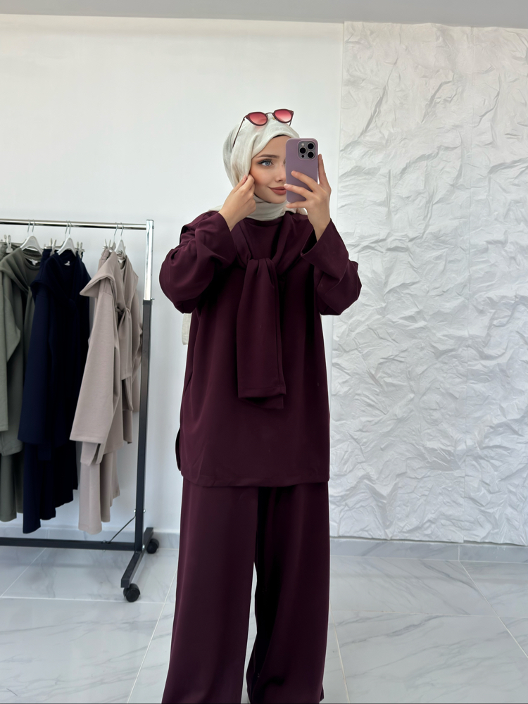 BORDO / ÜÇLÜ ŞALLI TAKIM