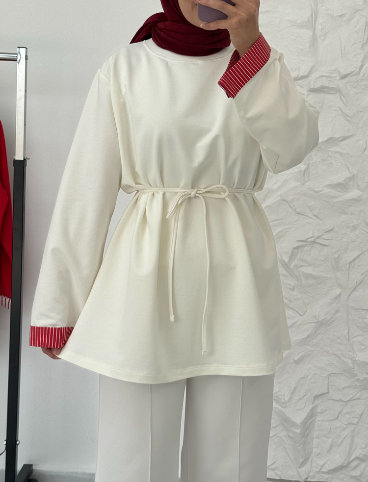 EKRU / ŞERİT DETAYLI SWEAT
