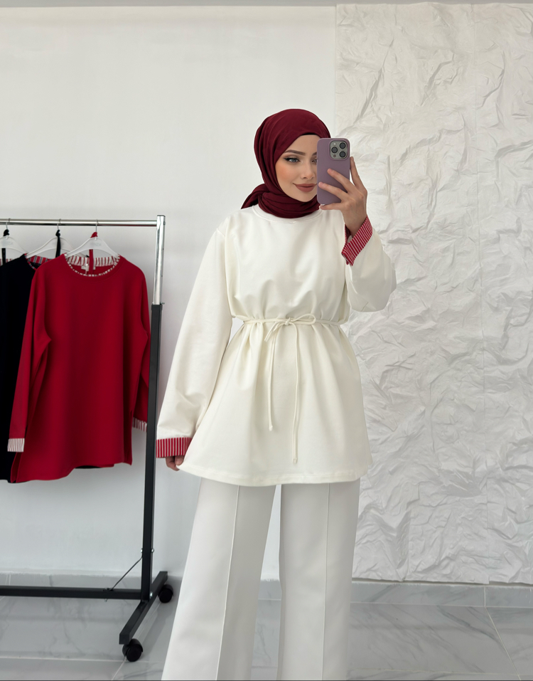 EKRU / ŞERİT DETAYLI SWEAT