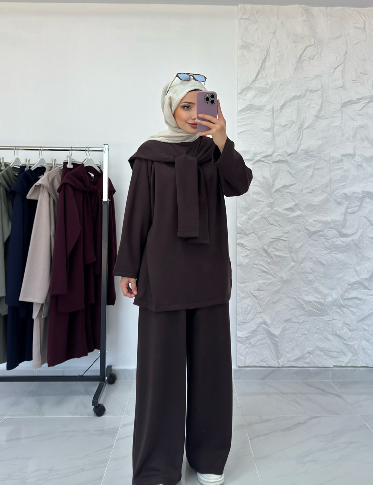 KAHVE / ÜÇLÜ ŞALLI TAKIM
