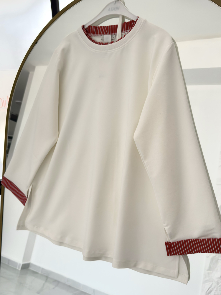 EKRU / ŞERİT DETAYLI SWEAT
