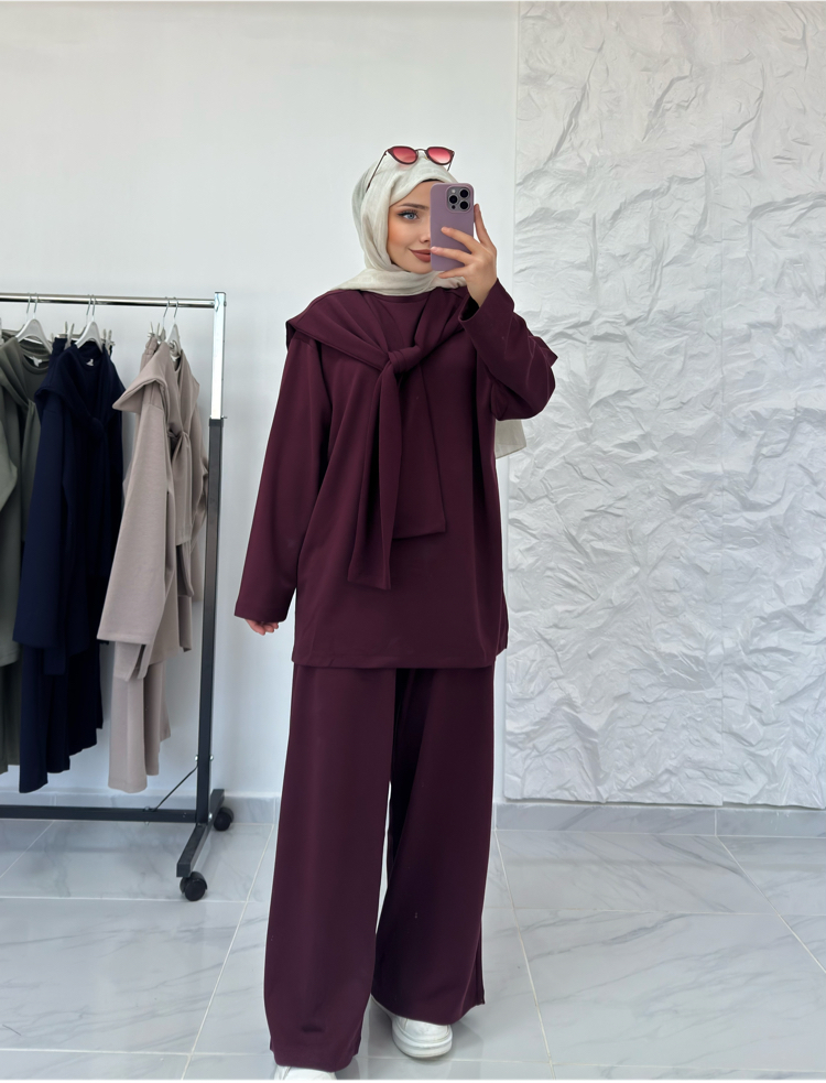 BORDO / ÜÇLÜ ŞALLI TAKIM