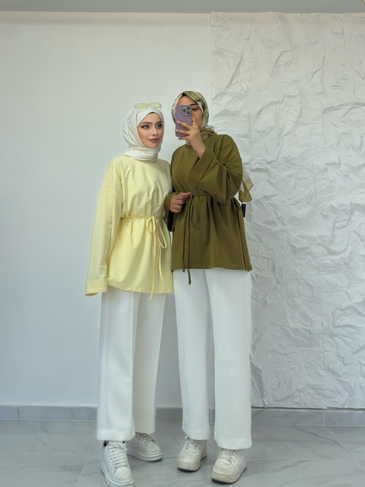 YAĞ YEŞİL / YIRTMAÇLI İKİ İPLİK SWEAT