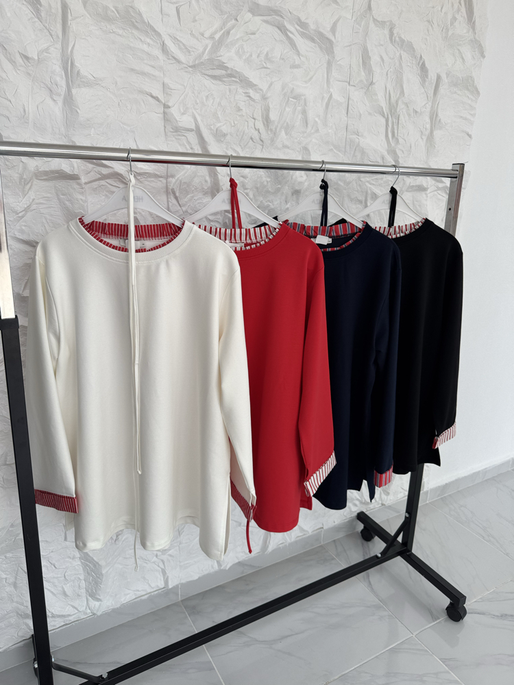 EKRU / ŞERİT DETAYLI SWEAT