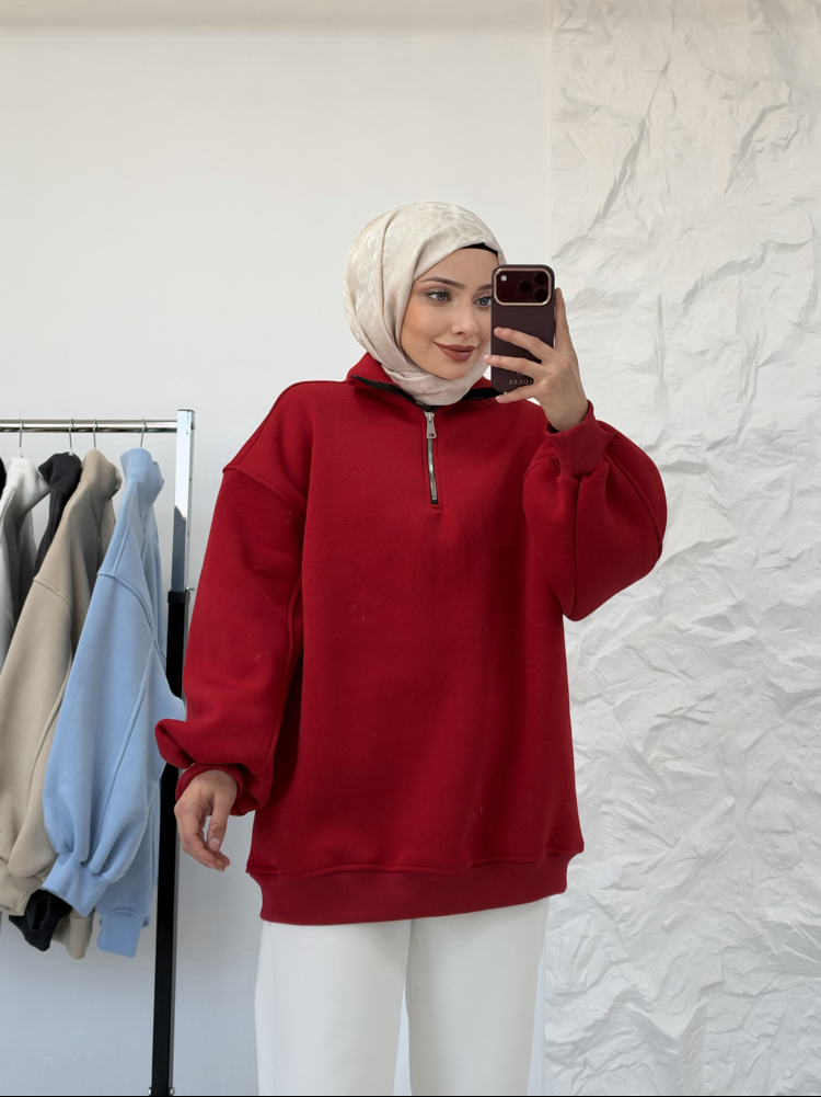 KIRMIZI/ FERMUARLI SWEAT