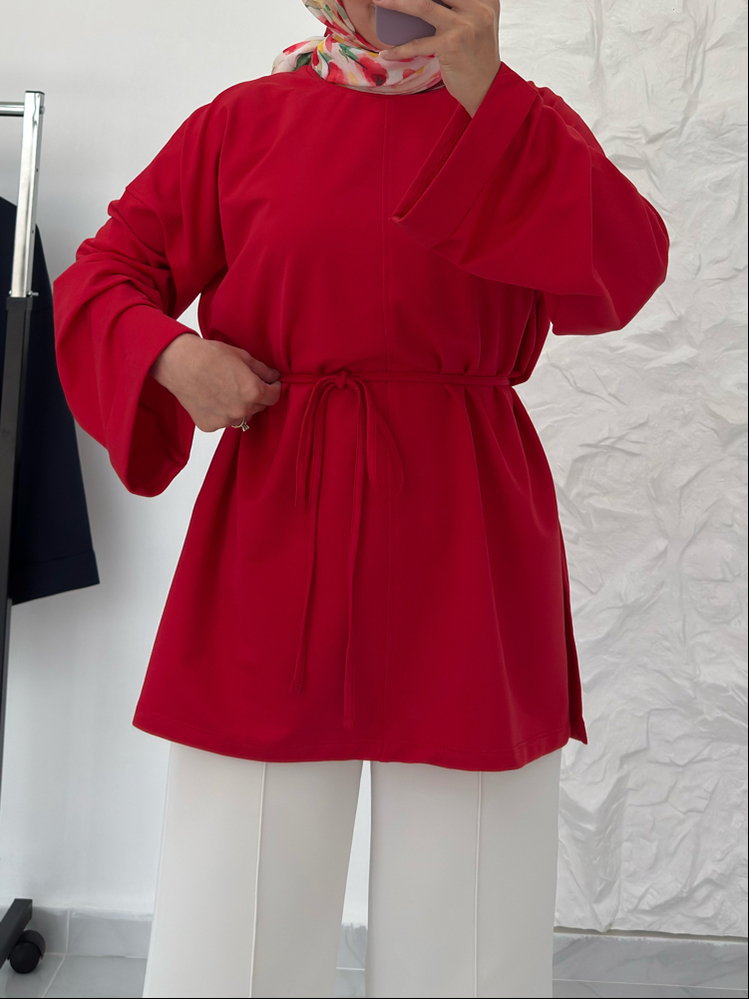 KIRMIZI / YIRTMAÇLI İKİ İPLİK SWEAT