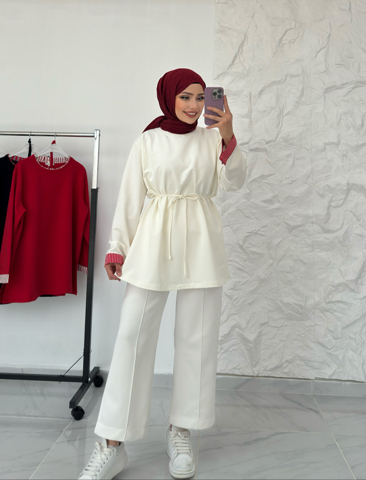 EKRU / ŞERİT DETAYLI SWEAT