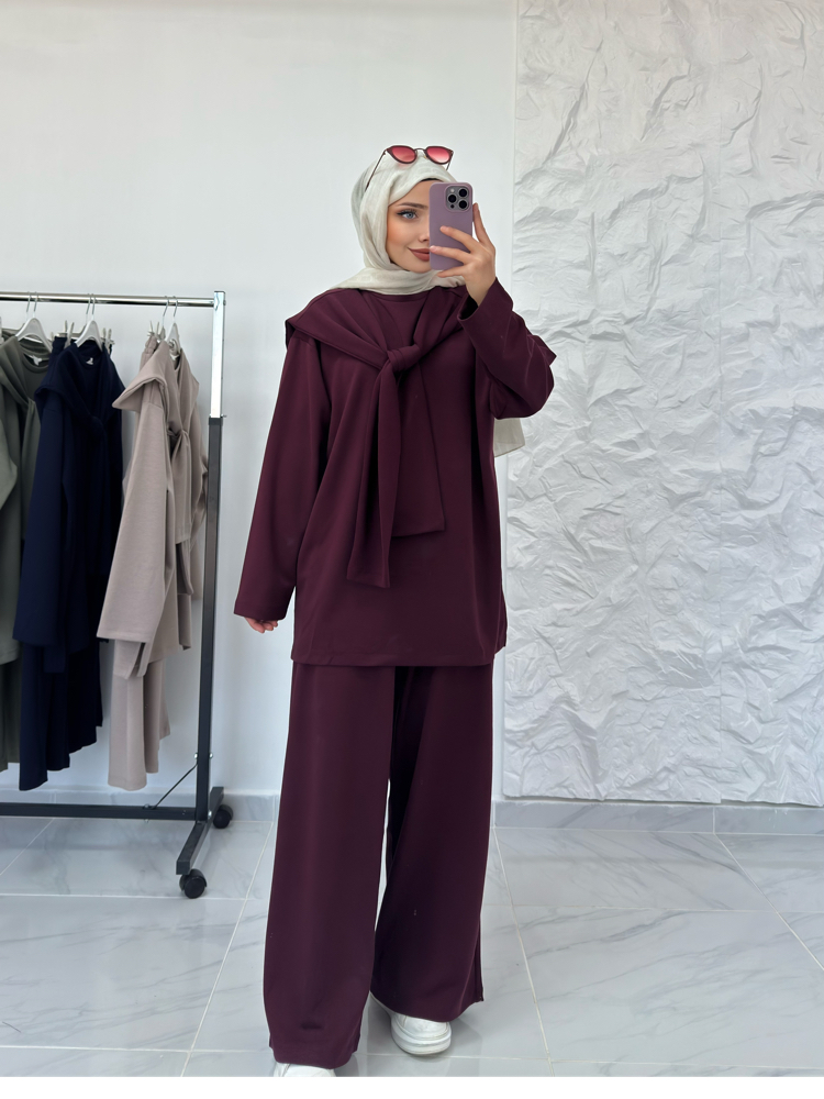 BORDO / ÜÇLÜ ŞALLI TAKIM