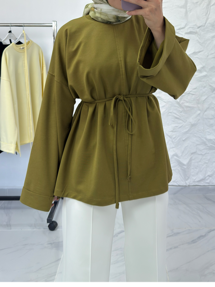 YAĞ YEŞİL / YIRTMAÇLI İKİ İPLİK SWEAT