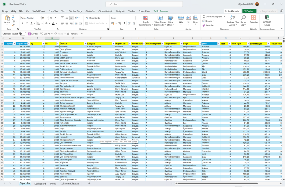 SATIŞ PERFORMANS ANALİZ DASHBOARD'U