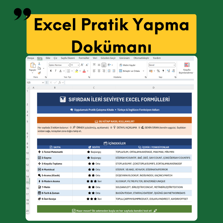 Excel Pratik Yapma Dokümanı-Sıfırdan İleri Seviye