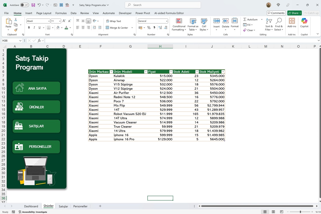 Excel Satış Takip Programı | DashBoard ve Grafikler