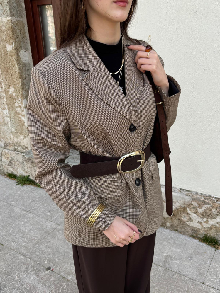Kazayağı Desenli Blazer Ceket