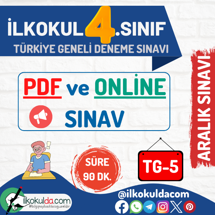 4. Sınıf PDF ve ONLİNE ARALIK AYI Türkiye Geneli Deneme Sınavı (TG-5)