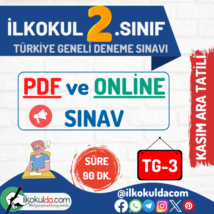 2. Sınıf PDF ve ONLİNE KASIM ARA TATİLİ Türkiye Geneli Deneme Sınavı (TG-3)