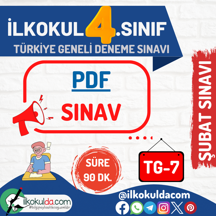 4. Sınıf Şubat Ayı PDF Türkiye Geneli Deneme Sınavı (TG-7)