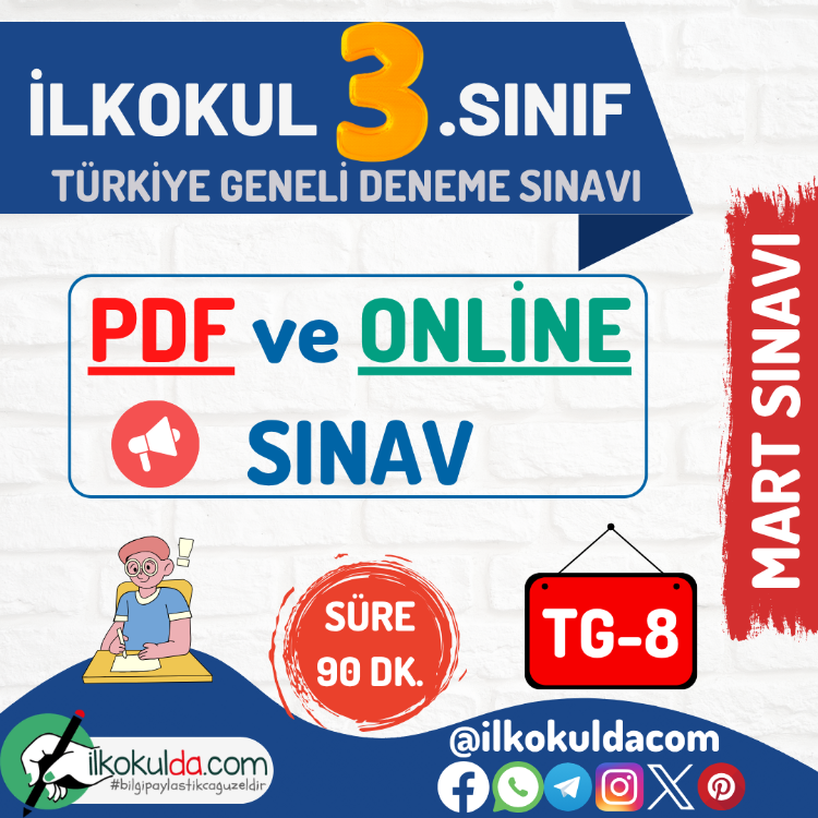 3. Sınıf PDF ve ONLİNE MART AYI Türkiye Geneli Deneme Sınavı (TG-8)