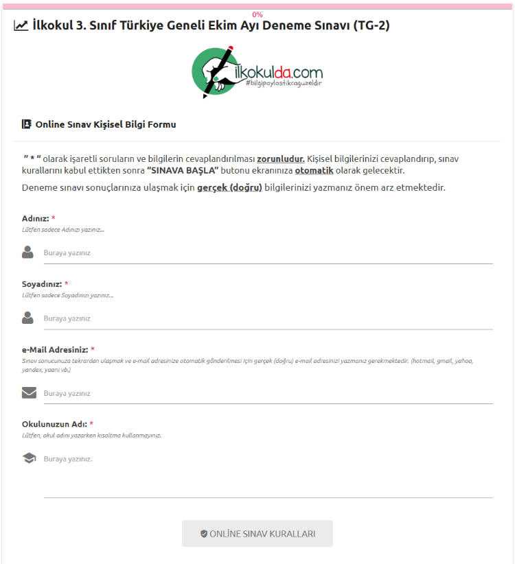 3. Sınıf PDF ve ONLİNE Ekim Ayı Türkiye Geneli Deneme Sınavı (TG-2)