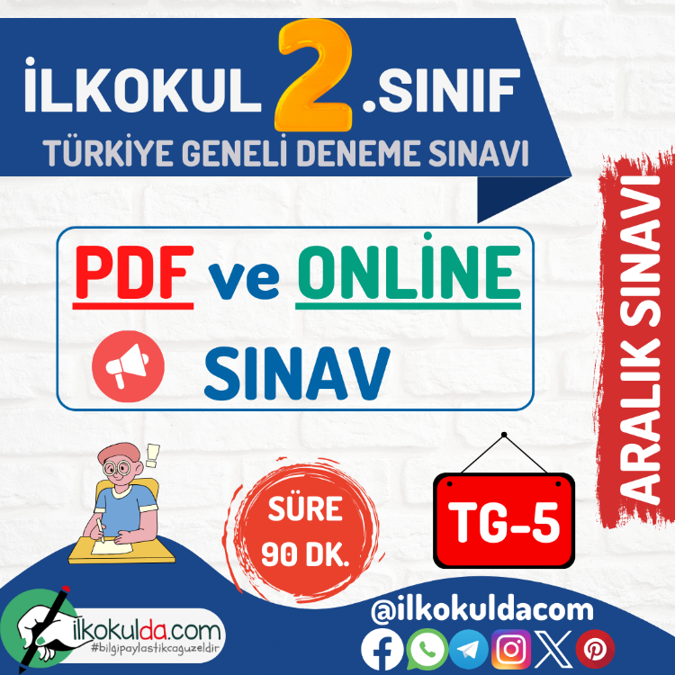 2. Sınıf PDF ve ONLİNE ARALIK AYI Türkiye Geneli Deneme Sınavı (TG-5)