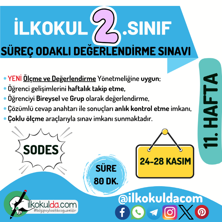 2. Sınıf 11. Hafta (24-28 Kasım) Süreç Değerlendirme Sınavı (SODES)