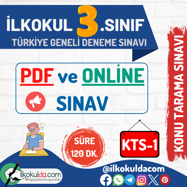 3. Sınıf PDF ve ONLİNE Mart Ara Tatili Türkiye Geneli Konu Tarama Deneme Sınavı (KTS-1)