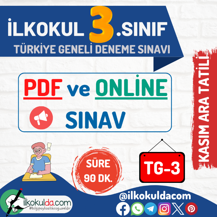 3. Sınıf PDF ve ONLİNE KASIM ARA TATİLİ Türkiye Geneli Deneme Sınavı (TG-3)