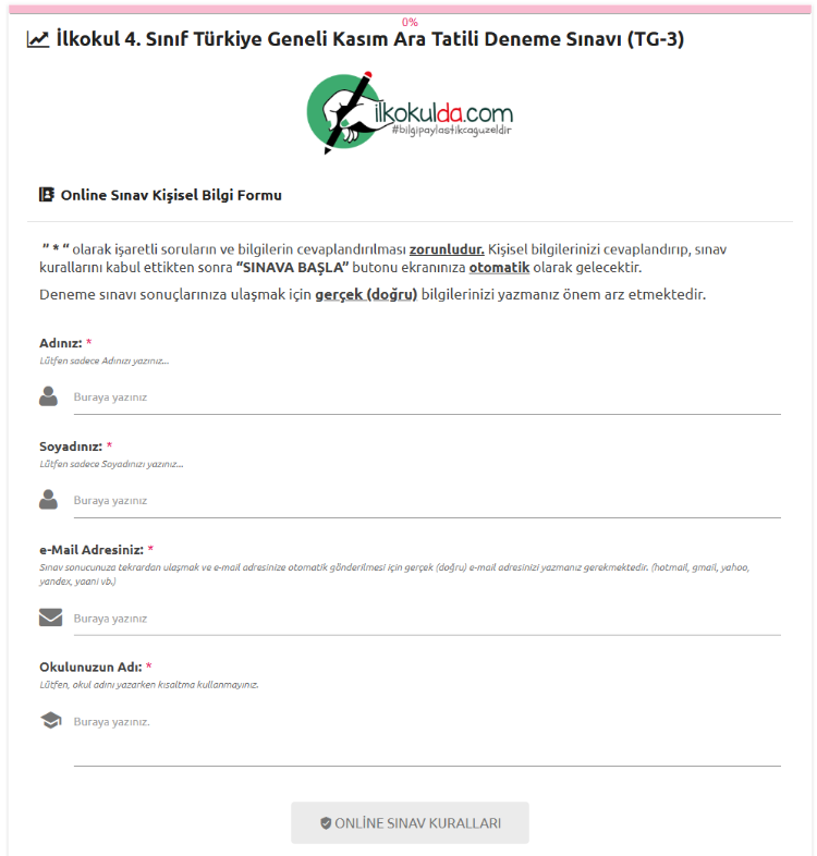 4. Sınıf PDF ve ONLİNE KASIM ARA TATİLİ Türkiye Geneli Deneme Sınavı (TG-3)