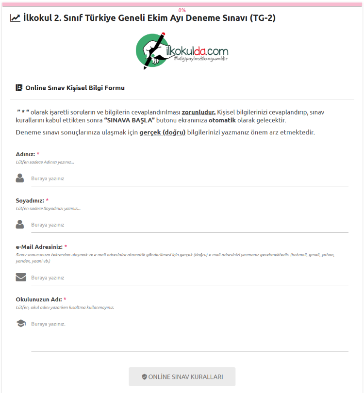 2. Sınıf PDF ve ONLİNE Ekim Ayı Türkiye Geneli Deneme Sınavı (TG-2)