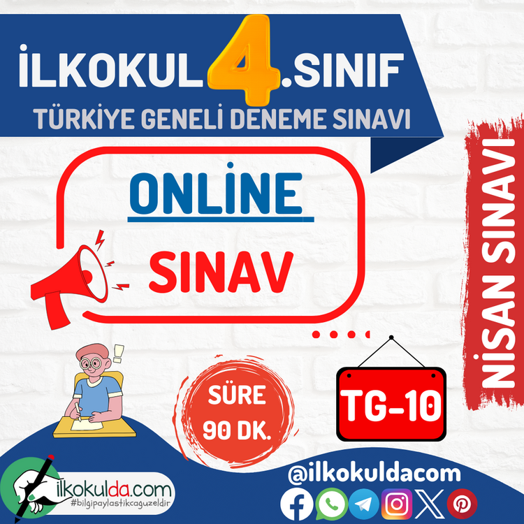 4. Sınıf Nisan Ayı ONLİNE Türkiye Geneli Deneme Sınavı (TG-10)